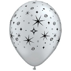Balon srebrny "Gwiazdki i świderki" (1 szt.)